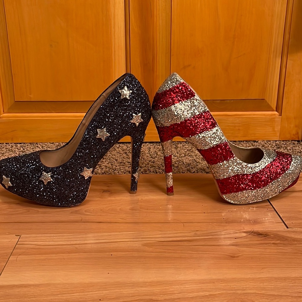 Red white and blue custom made heels